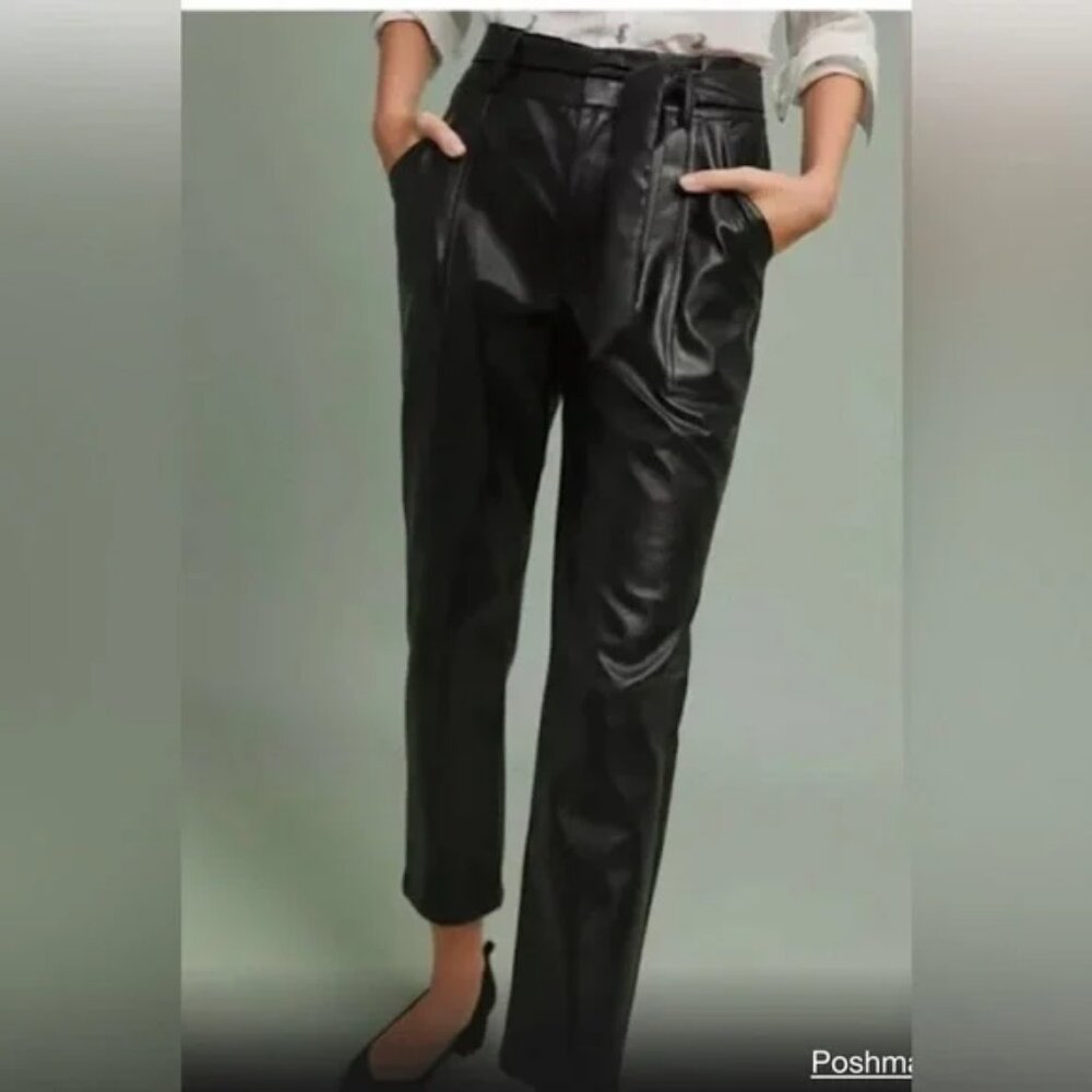 Greylin Faux Leather High Waist Papebag Black Trouser Pants Size Small